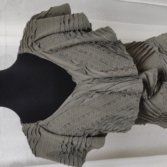 VENUS Olive Green V-neck Chiffon layered short sleeve blouse, size Small - Picture 3 of 5